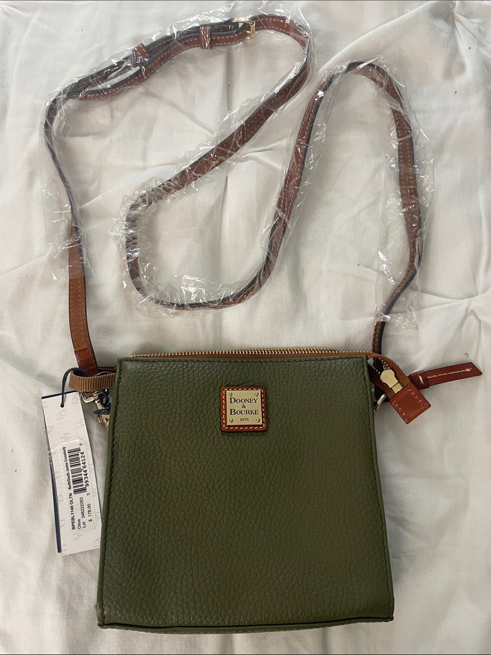 NWT Dooney & Bourke Olive North/South Janine Crossbody Leather Bag